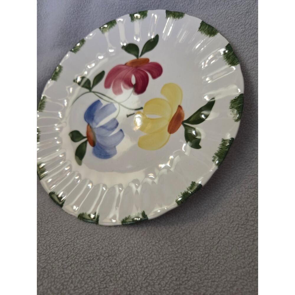 Vtg Blue Ridge Pottery Floral Hand Painted Plate Ribbed Ruffle - Picture 2 of 4
